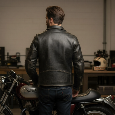 Men’s Urban Icon Patchwork Biker Jacket – Premium Black Leather Edition