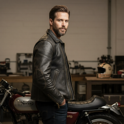 Men’s Urban Icon Patchwork Biker Jacket – Premium Black Leather Edition