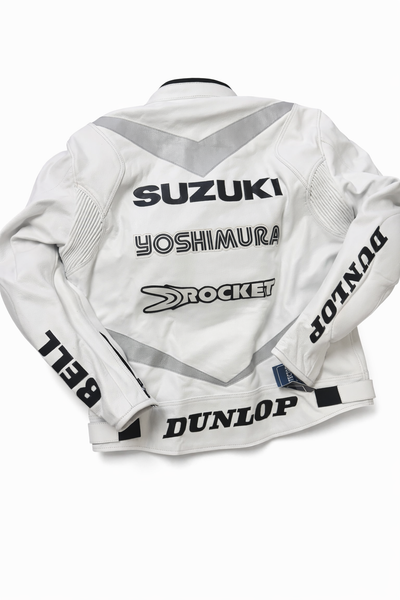 Suzuki Style White Leather Biker Jacket – Race Fit