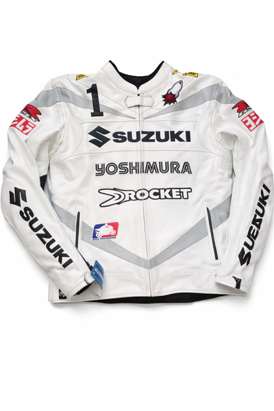 Suzuki Style White Leather Biker Jacket – Race Fit