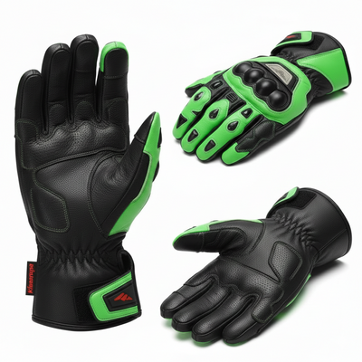 Custom Kawasaki Green Racing Gloves - Pro Leather Motorcycle Gauntlets
