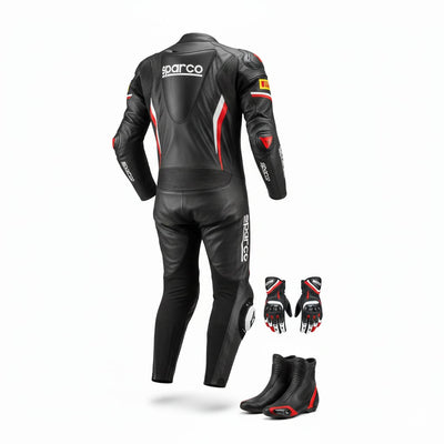 1-Piece Motorcycle Racing Leather Suit – Black Red Track Fit
