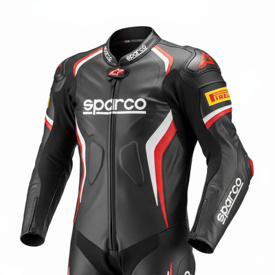 1-Piece Motorcycle Racing Leather Suit – Black Red Track Fit