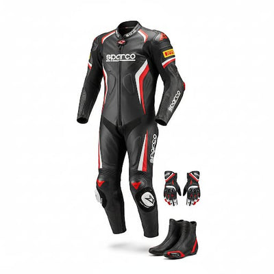 1-Piece Motorcycle Racing Leather Suit – Black Red Track Fit