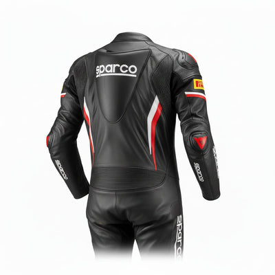 1-Piece Motorcycle Racing Leather Suit – Black Red Track Fit