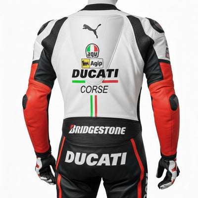 1-Piece Motorcycle Racing Leather Suit – White Red Black Race Style