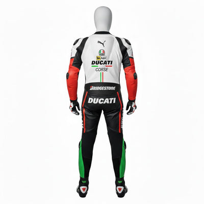 1-Piece Motorcycle Racing Leather Suit – White Red Black Race Style