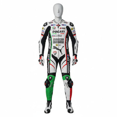 1-Piece Motorcycle Racing Leather Suit – White Red Black Race Style