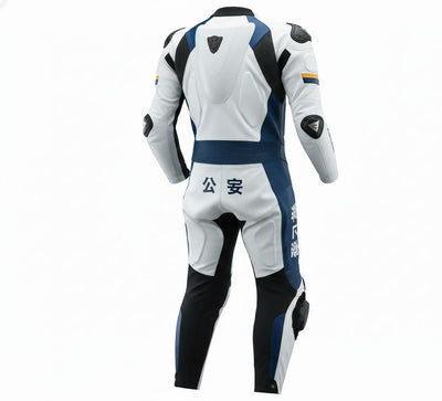 1-Piece Motorcycle Racing Leather Suit – White Blue Sport Fit