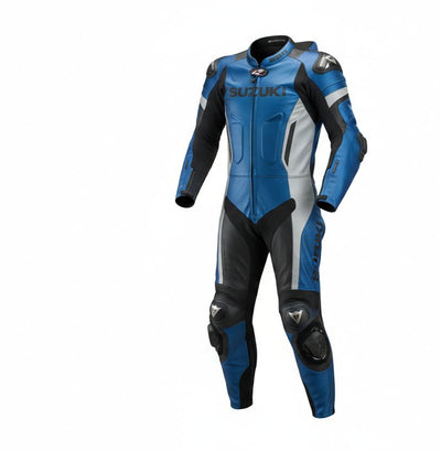 1-Piece Motorcycle Racing Leather Suit – Blue Black Sport Fit