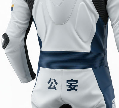 1-Piece Motorcycle Racing Leather Suit – White Blue Sport Fit