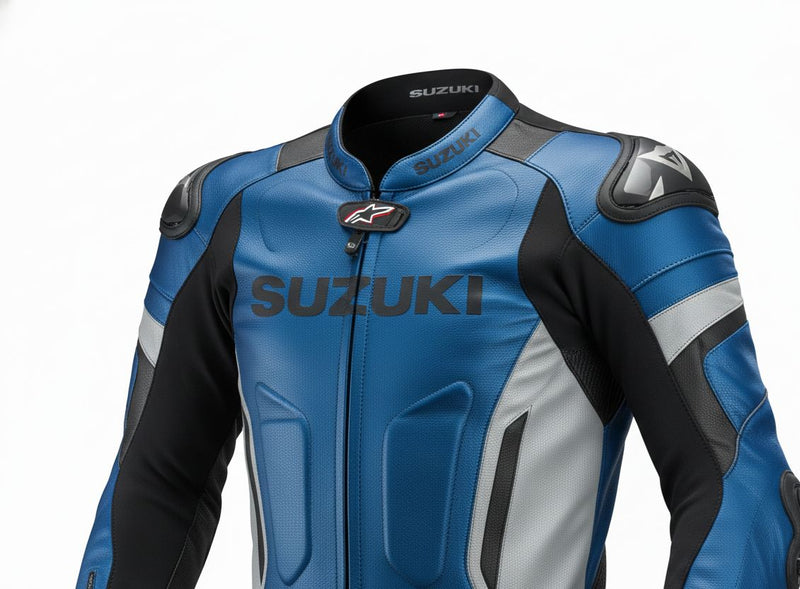 1-Piece Motorcycle Racing Leather Suit – Blue Black Sport Fit