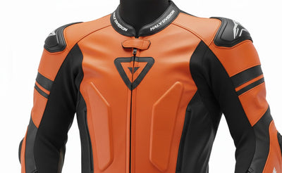 1-Piece Motorcycle Racing Leather Suit – Orange Black Track Fit