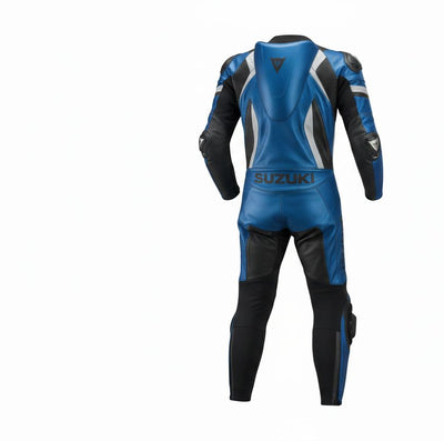 1-Piece Motorcycle Racing Leather Suit – Blue Black Sport Fit
