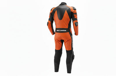 1-Piece Motorcycle Racing Leather Suit – Orange Black Track Fit