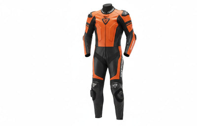 1-Piece Motorcycle Racing Leather Suit – Orange Black Track Fit