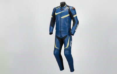 2-Piece Motorcycle Leather Racing Suit – Blue Sport Jacket & Pants
