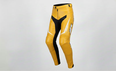 2-Piece Motorcycle Leather Racing Suit – Yellow Sport Jacket & Pants