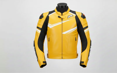 2-Piece Motorcycle Leather Racing Suit – Yellow Sport Jacket & Pants