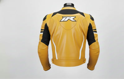 2-Piece Motorcycle Leather Racing Suit – Yellow Sport Jacket & Pants