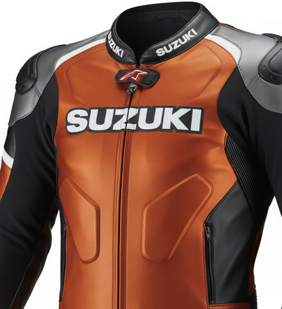 1-Piece Motorcycle Leather Racing Suit – Orange & Black