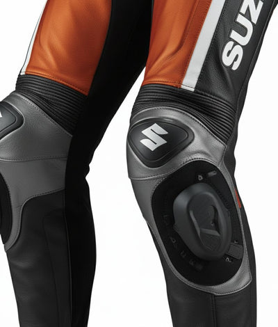 1-Piece Motorcycle Leather Racing Suit – Orange & Black