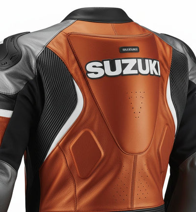 1-Piece Motorcycle Leather Racing Suit – Orange & Black