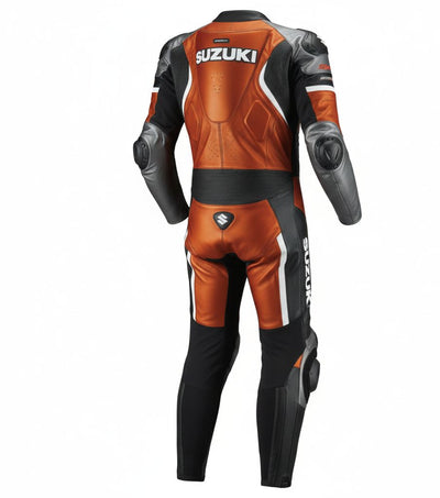 1-Piece Motorcycle Leather Racing Suit – Orange & Black