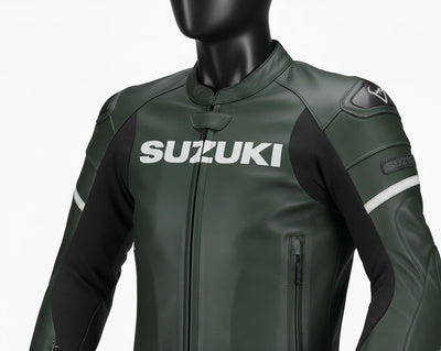 Dark Green 2-Piece Motorcycle Leather Riding Suit