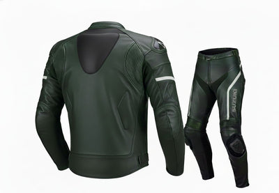 Dark Green 2-Piece Motorcycle Leather Riding Suit