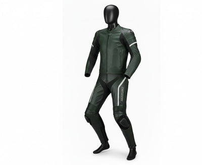 Dark Green 2-Piece Motorcycle Leather Riding Suit