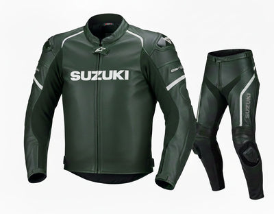 Dark Green 2-Piece Motorcycle Leather Riding Suit
