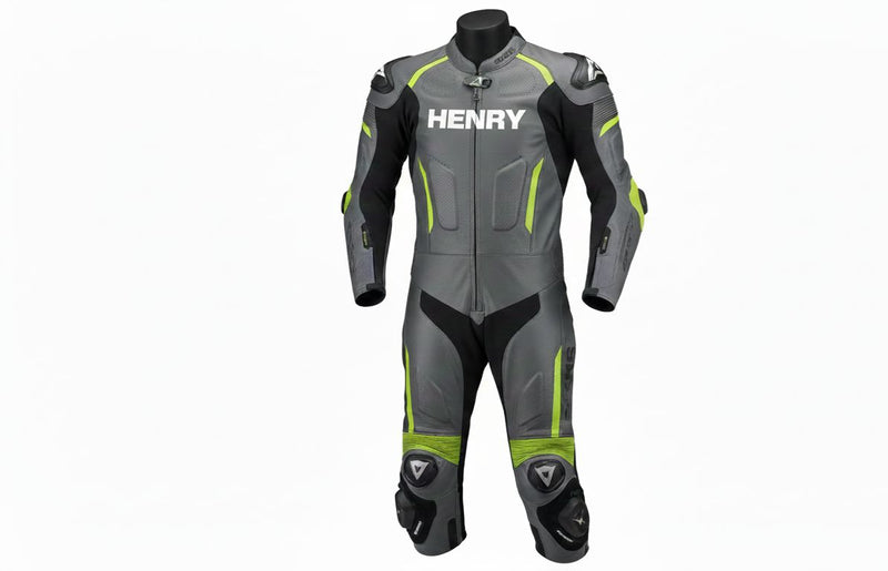 Custom Grey Green 1-Piece Leather Racing Suit Unisex EU