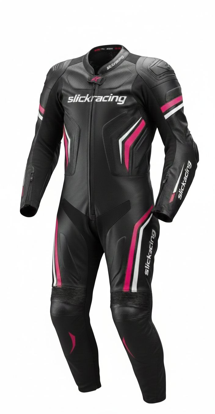 Black Pink 1-Piece Motorcycle Racing Leather Suit Pro