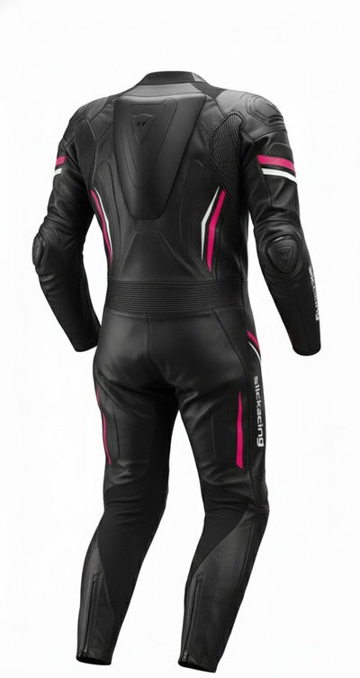 Black Pink 1-Piece Motorcycle Racing Leather Suit Pro