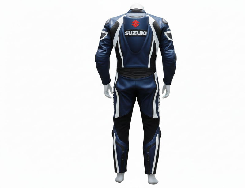 Blue White 1-Piece Motorcycle Racing Leather Suit Pro