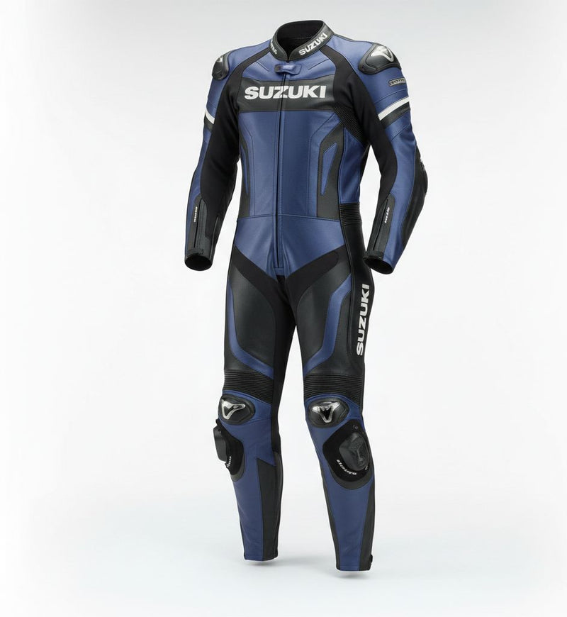 Blue Black Leather 1-Piece Motorcycle Racing Suit