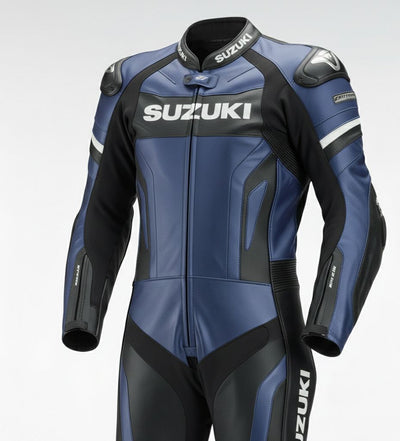 Blue Black Leather 1-Piece Motorcycle Racing Suit