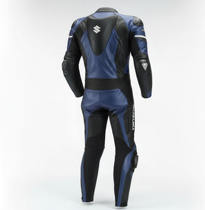 Blue Black Leather 1-Piece Motorcycle Racing Suit