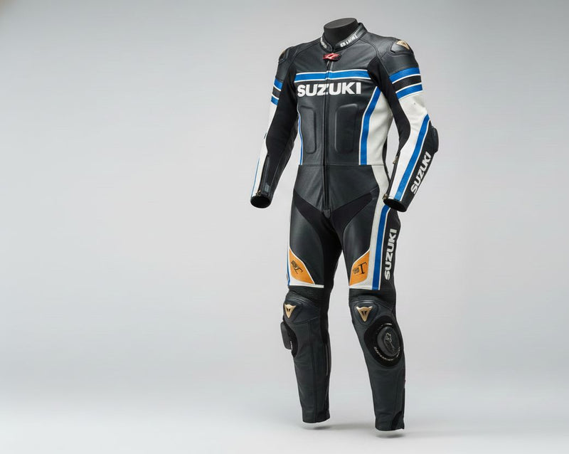 Custom Black Blue 1-Piece Leather Racing Suit Moto