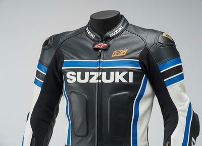 Custom Black Blue 1-Piece Leather Racing Suit Moto