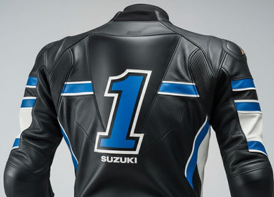 Custom Black Blue 1-Piece Leather Racing Suit Moto