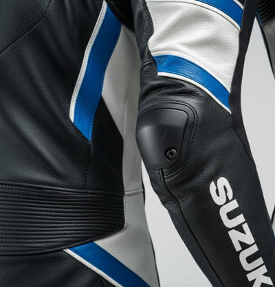 Custom Black Blue 1-Piece Leather Racing Suit Moto