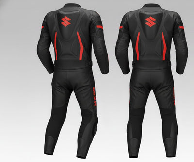 Black Red 2-Piece Leather Racing Suit Custom Fit EU