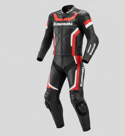2-Piece Kawasaki Style Racing Leather Jacket Pants Gear