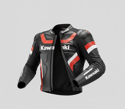 2-Piece Kawasaki Style Racing Leather Jacket Pants Gear