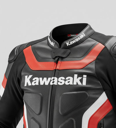 2-Piece Kawasaki Style Racing Leather Jacket Pants Gear