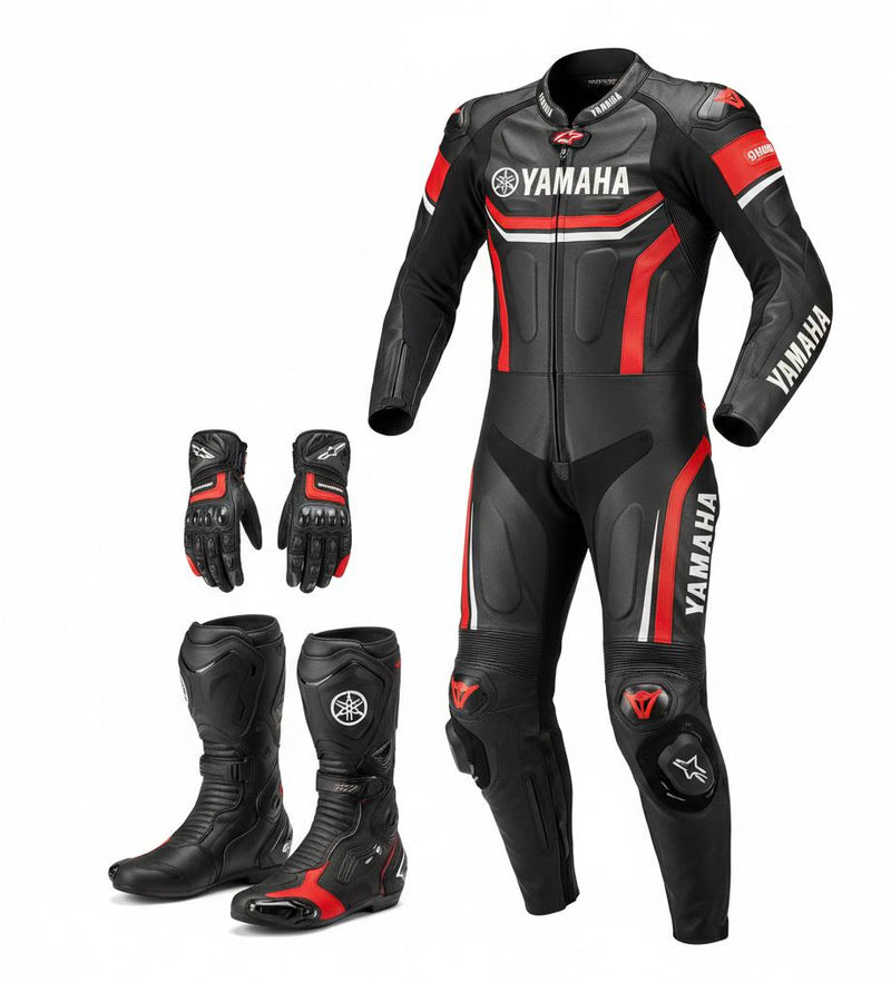 Motorcycle Racing Leather Full Set Suit Boots Gloves FX