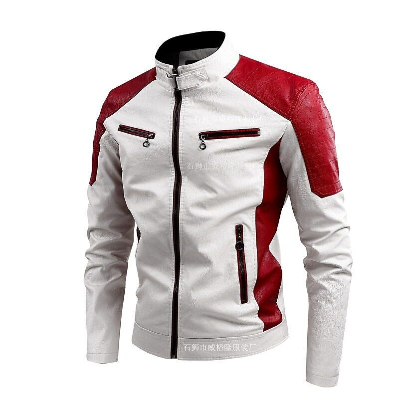 Men’s GT-Racer Premium Leather Jacket – Classic Red & White Sport Edition