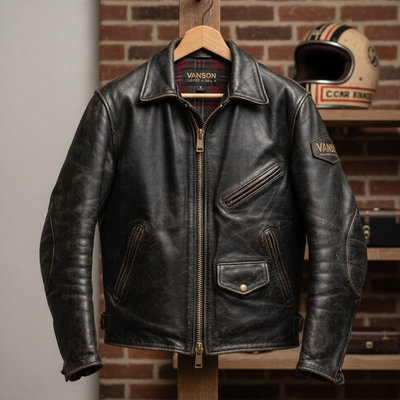 Men’s Urban Icon Patchwork Biker Jacket – Premium Black Leather Edition